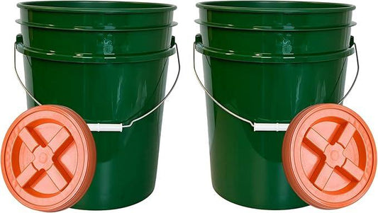 House Naturals 5 Gallon Dark Green Food Grade Bucket Pail with Orange Screw on Gamma lid(Pack of 2) Made in USA - NeatNest