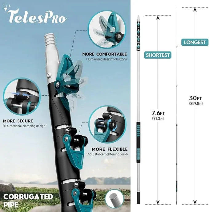 36 Foot High-Reach Duster Kit with 7-30FT Extendable Pole - High Ceiling Duster Cleaning Kit with Telescopic Pole,Cobweb Duster, Chenille Ceiling Fan Duster, Microfiber Feather Duster - NeatNest