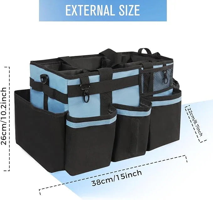 Wearable Cleaning Caddy, Cleaning Caddy Supplies Organizer with Handle & Shoulder Straps for Housekeepers, Under Sink & Car Cleaning Tool Organizers Bag with 4 Foldable Divider (Blue) - NeatNest