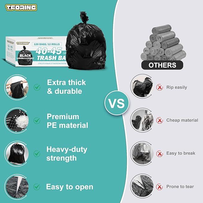 40-45 Gallon Black Trash Bags 120 Count - 37''x45'' Large Garbage Bags Unscented, 40+ Gallon Trash Can Liners, Multipurpose for Office, Outdoor, Recycling and Commercial - NeatNest