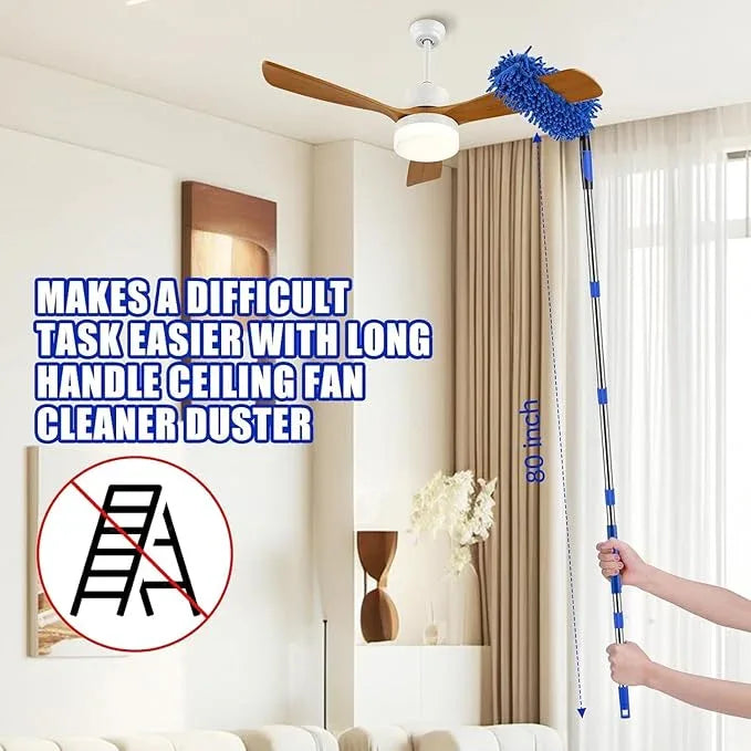 Ceiling Fan Cleaner Duster with 80" Extension Pole, Flexible and Washable Chenille Fan Duster for High Ceiling Fan Blades Light Fixtures Furnitures - NeatNest