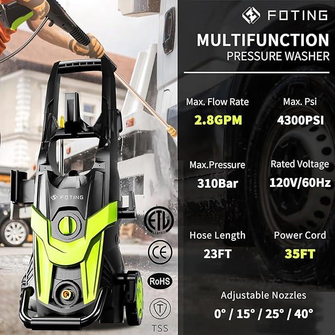 2025New Pressure Power Washer with 4 Quick Connect Nozzles, Inlet Hose & Filter, Foam Cannon for Cars/Fences/Driveways/Patios/Home Cleaning 4300PSI - NeatNest