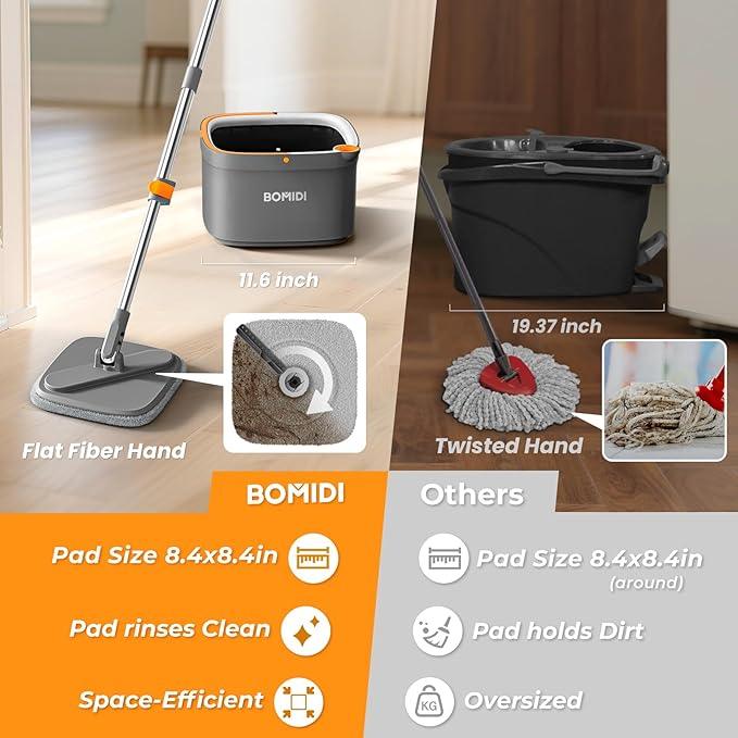 Mop and Bucket Set, Spin Mop with Separate Dirty Water System, Deep-Cleaning Mops for Floors, Versatile Mops for Walls - NeatNest