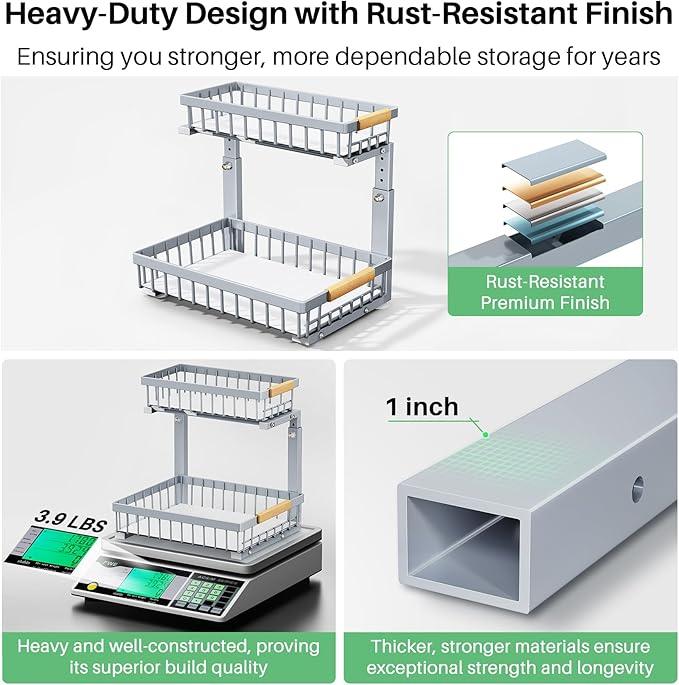 Pull out Cabinet Organizer, 1 Pack Under Sink Organizer, Slide out Metal Kitchen Cabinet Organizers Drawer Shelf, Sliding Storage Shelves for Kitchen Bathroom Pantry Closet Organization Rack(Grey) - NeatNest