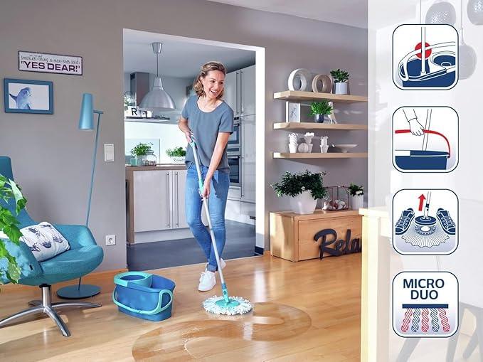 Leifheit Clean Twist Disc Mop Ergo Mop and Bucket, Floor Mop with Moisture-Controlled Spin Mop, Easy-Steer 360 Joint Microfibre Mop Head, 33cm Wide, Twist Mop - NeatNest