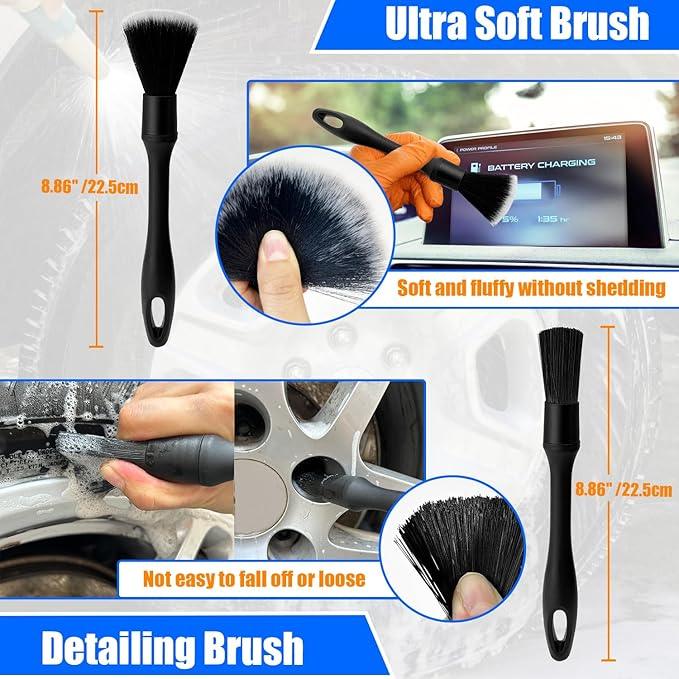 Wheel Brush Kit, Soft Drill Wheel Cleaner Brush, Tire Brush, Detailing Brush, and Detailing Pads, No Scratches Car Wheel Cleaning Kit for Wheels, Tire, Rims, Engines, Exhaust(Blue + White 9 Pk) - NeatNest