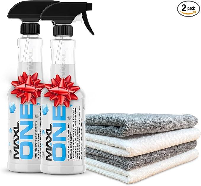 MAXLONE ™ Car Spray with Triphene® Technology, Quick Spray & Wipe All Purpose Waterless Detailer - Clean, Shine, Protect Paint, Glass, Wheels, Trim Without Pre-Washing (2, 20oz w 4 Micro Fiber Cloth) - NeatNest