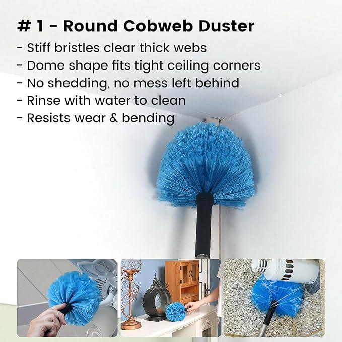 Ceiling Fan Duster Kit – 5-in-1 Bendable & Dual-Sided Heads – Washable Dusters for High Ceiling, Fans, Corners, Glass – Fits Standard ¾ Pole – Blue Cleaning Set - NeatNest