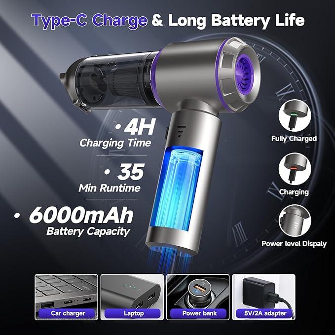 Car Vacuum Portable Cordless, 22000PA High Power handheld Vacuum Cleaner with Brushless Motor,11 in 1 Mini Hand Held Vacuum Cordless Rechargeable Air Duster/Blower/Pump for Car, Home, Pet, Office - NeatNest