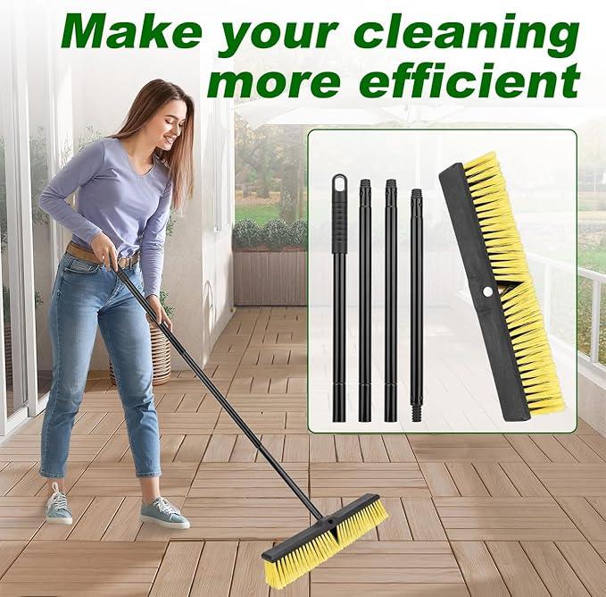18 Inches Push Broom Outdoor- Heavy Duty Commercial Broom with 64.5" Long Handle and Stiff Bristles for Patio Garage Deck Concrete Wood Stone Tile Driveway Yard Warehouse Shop Floor Cleaning - NeatNest
