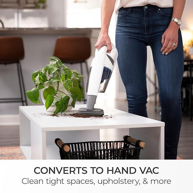 Kenmore DS1030 Cordless Stick Vacuum Lightweight Cleaner 2-Speed Power Suction LED Headlight 2-in-1 Handheld for Hardwood Floor, Carpet & Pet Hair, White - NeatNest