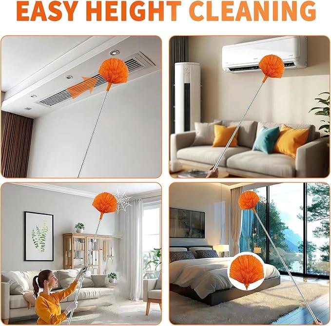 Cobweb Duster with Extension Pole,Cleaner Outdoor 110" Telescoping Extended Sspider Brush, Dusting Kit,Long Handle Reach for High Ceilings and Fans,Microfiber Webster Remover Tools Feather Dusters - NeatNest