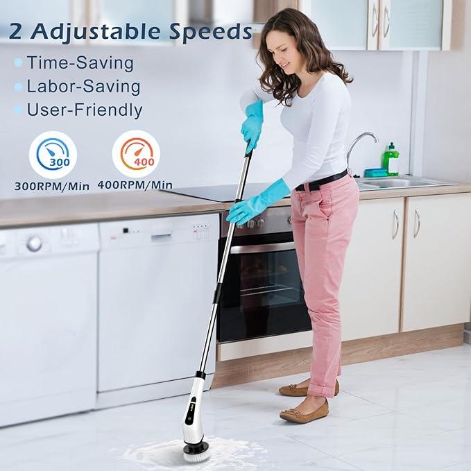 Electric Spin Scrubber, Cordless Cleaning Brush Scrubber for Home, 8 Replaceable Brush Heads-90Mins Work Time, 3 Adjustable Size, 2 Speeds for Bathroom Shower Bathtub Glass Car - NeatNest
