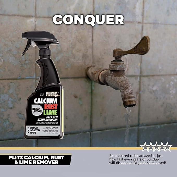 Flitz Calcium, Rust, & Lime Remover - 16oz Bottle of USA-Made Limescale Remover for Toilets, Showers, and More - Powerful Spray that Instantly Eliminates Tarnish, Grease, and Other Grime (12 Pack) - NeatNest