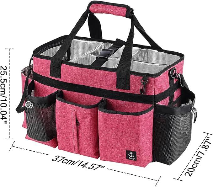 Large Cleaning Caddy Bags Pink with Sturdy Support Board, Cleaning Organizer with Detachable Dividers, Cleaning Supply Tote with Adjustable Shoulder Strap & Waist Belt for Cleaners Housekeepers - NeatNest