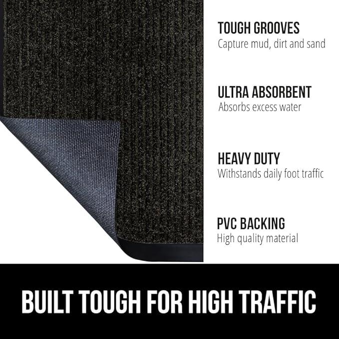 GORILLA GRIP Waterproof Traffic Guard Door Mat, 2 Pack Heavy Duty Entryway Mats, Strong Rubber Back Commercial Utility Rugs for Office Hallway, Garage Floor and Home, Low Profile Carpet, 29x17, Black - NeatNest