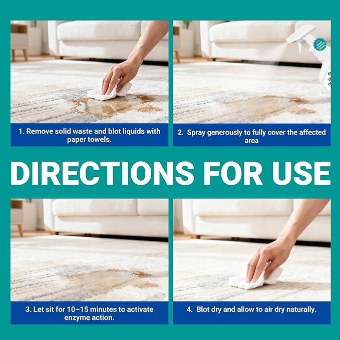 Stain & Strong Odor Eliminator, Enzyme Cleaner, Pet Odor Eliminator for Home - Carpet Stain Remover for Cats & Dog Pee - Urine Destroyer - Carpet Cleaner Spray Clear - NeatNest