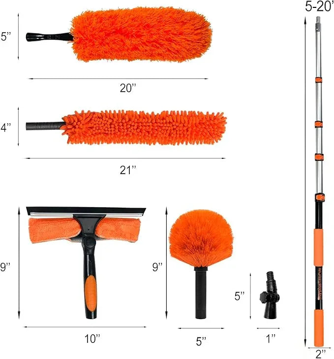 Buyplus 26FT Reach Dusting Kit, Long Duster with 5-20FT Extension Pole for High Ceilings, Cobweb Duster, Microfiber Duster, Window Squeegee, Extendable Duster Cleaning Kit - NeatNest