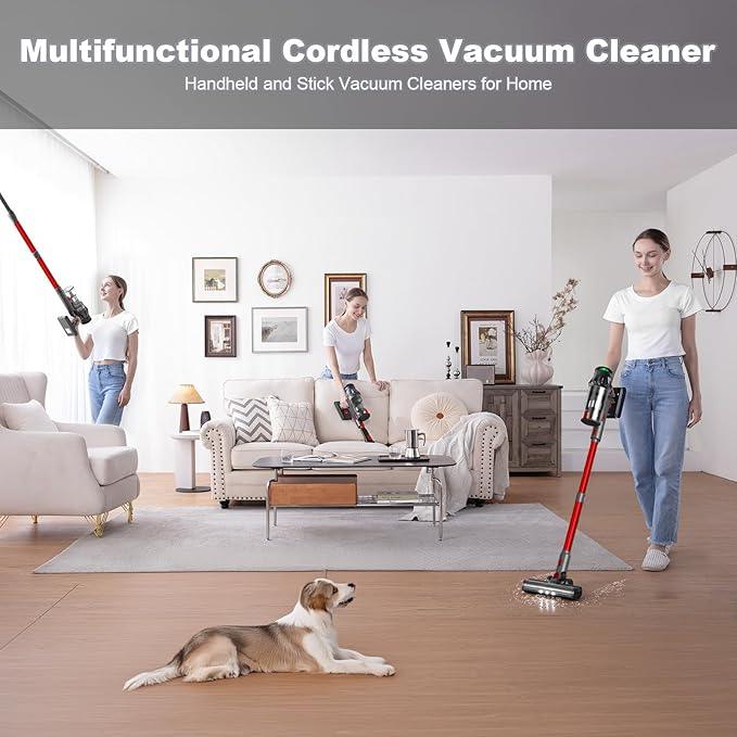 Vacuum Cleaners for Home - Cordless Stick Vacuum Cleaner, Lightweight High Power Vac for Pet Hair Carpet Hardwood Floor, Handheld Portable Wireless Rechargeable Battery Household Vac,Red - NeatNest