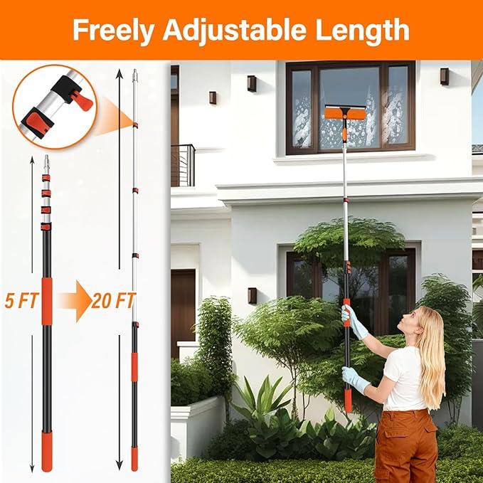 26FT High Reach Duster Cleaning Kit with 20FT Pole | 4-in-1 Tool Set with Universal Swivel Joint | High Ceiling Fan Cleaner, Microfiber Duster, & Window Squeegee for Safe High-Reach Cleaning - NeatNest