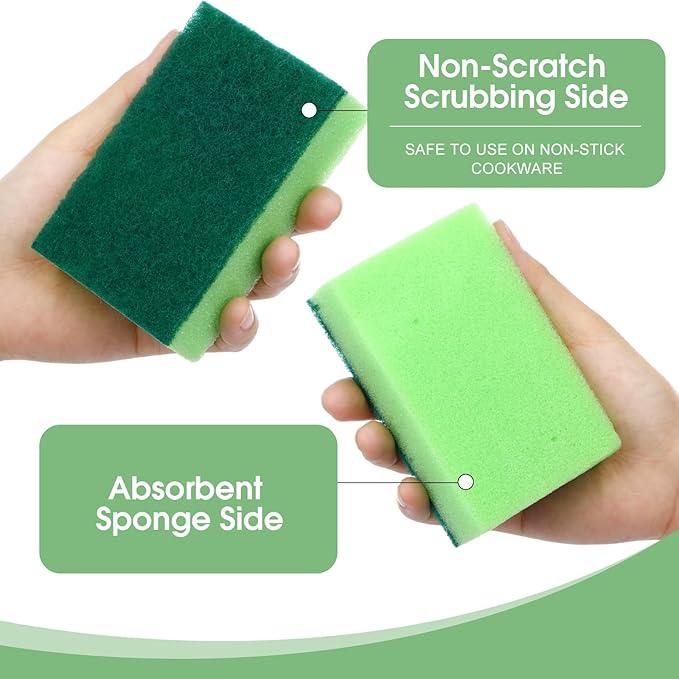 Tioncy 100 Pcs Individually Wrapped Sponges Bulk Kitchen Green Non Scratch Scrub Sponges Dual Sided Cleaning Scrubber for Household Washing Dishes, Pots, Pans, Sinks, Stoves, Appliances, Car, Bike - NeatNest