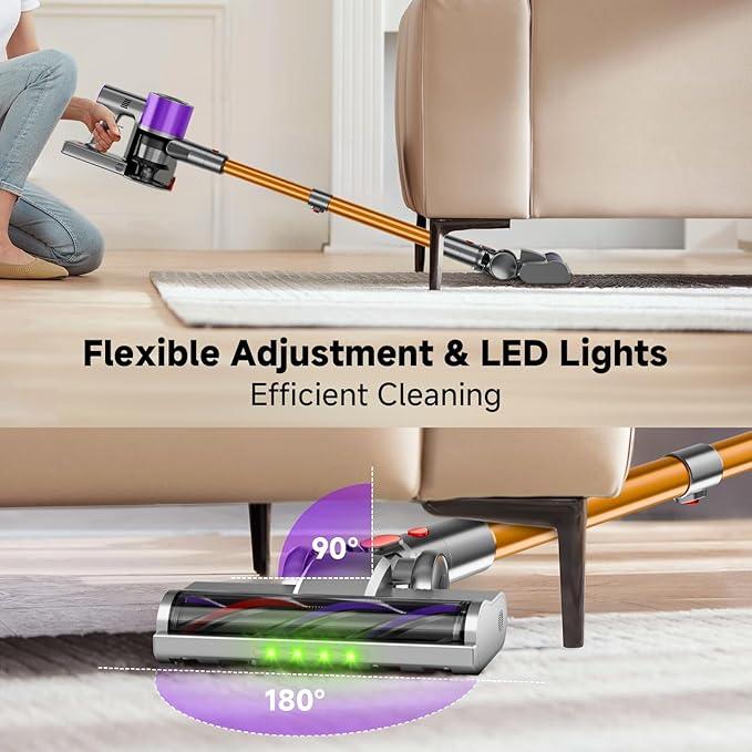 Cordless Stick Vacuum Cleaner, 38Kpa Powerful Suction Vacuum Cleaner with LED Headlight, Detachable Battery, 8-in-1 Lightweight Handheld Vacuums for Pet Hair Carpet and Hardwood Floor, Purple - NeatNest