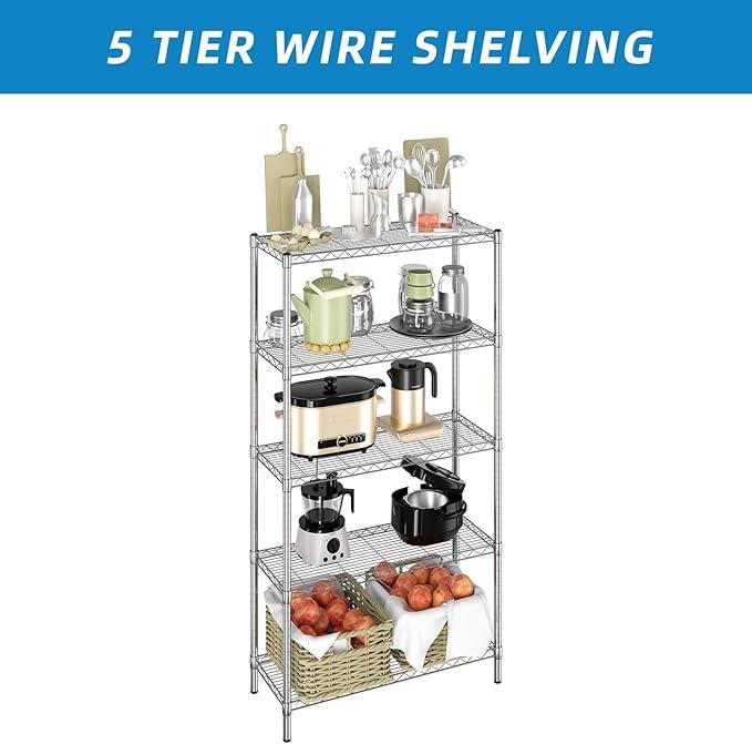 5-Shelf Adjustable Metal Shelf Wire Shelving Unit Storage Rack Display Shelf for Office,Kitchen,Bedroom,Bathroom,Laundry,Pantry Basement,Garage(Chrome,36" L x 14" W x 72" H) - NeatNest
