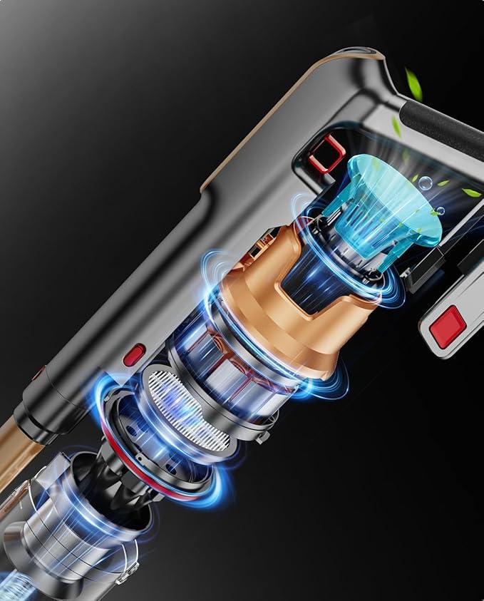 Cordless Vacuum Cleaner, 600W/50KPA/65Mins Vacuum Cleaners for Home, Super 1.8L Cup& Large LED Screen Stick Vacuum Anti-Tangle, Lightweight Cordless Vacuum with Charging Dock for Pet Hair/Carpet/Floor - NeatNest