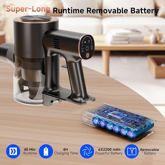 Cordless Stick Vacuum Cleaner - 45KPA Powerful Suction Vacuum with 45 Min Runtime, Detachable Battery, Anti-Tangle & 1.5L Dust Cup, 8 in 1 Vacuum Cleaner for Pet Hair, Carpet, HardFloor, Pink - NeatNest