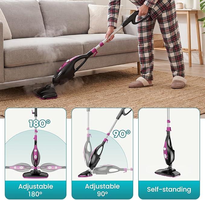 Steam Mop for Floor Cleaning, Handheld Electric Mop Steamer for Home, Hardwood Floor Steamer for Kitchen, Living Room Wood Floor Tile Carpet Clothes Cleaning, Black and Pink - NeatNest