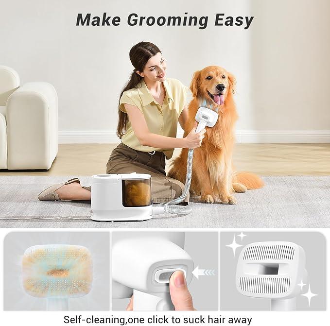 Bunfly Dog Grooming Kit & Dog Hair Vacuum, 3.5L Capacity Pet Grooming Vacuum with 13000kpa Strong Suction 99% Pet Hair,17 Tools Shedding Pet Hair, Home Cleaning -White - NeatNest