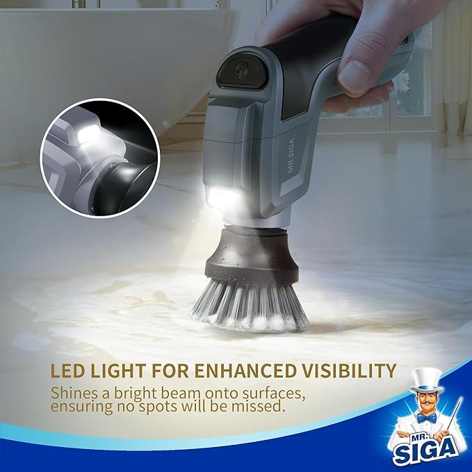 MR.SIGA Electric Spin Scrubber for Kitchen and Bathroom Cleaning, Waterproof Rechargeable Cordless Spin Scrubber with 5 Replaceable Cleaning Brushes and Pads - NeatNest
