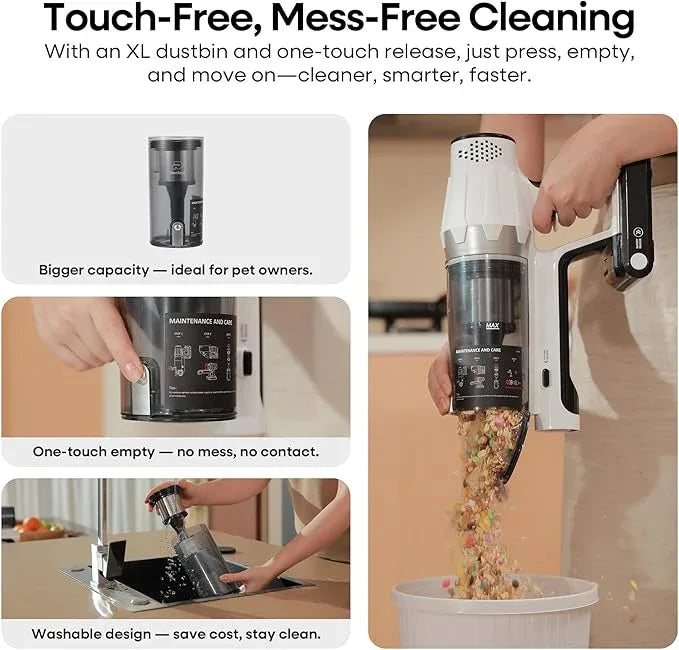 ElecKeys Cordless Vacuum Cleaner, 580W 48KPA 65Mins Vacuum Cleaners for Home, Self-Standing Anti-Tangle Vacuum with LED Display, Rechargeable, Lightweight, Cordless Vacuum for Floors/Pet Hair/Carpets - NeatNest