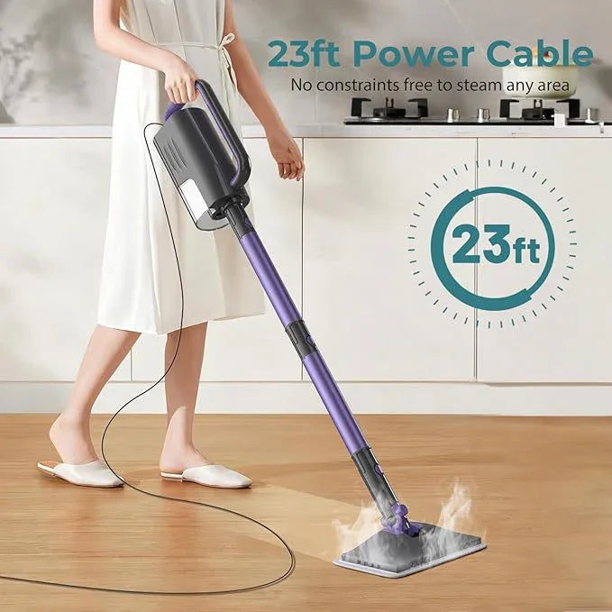 Steam Mop, Steam Cleaner with 400ML Water Tank, 2 Washable Pads, 23FT Power Cable floor steamer, Detachable Steam Mops for sealed Hard Floors, Marble, Stone, Hardwood (Purple) - NeatNest
