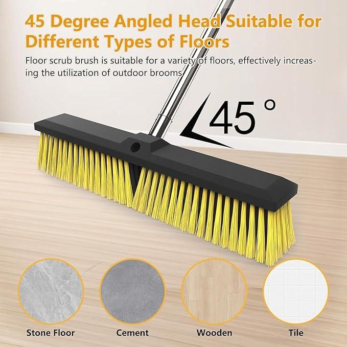 18 Inches Push Broom Outdoor with 65" Adjustable Handle, Heavy Duty Outdoor Broom with Stiff Bristles, for Cleaning Yard, Garage, Shop, Driveway, Wood, Stone, Deck, Concrete, and Tile Floor. - NeatNest