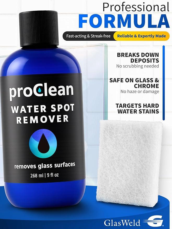 GlasWeld ProClean Heavy Duty Hard Water Stain Remover - For Glass, Metal & More - Includes Applicator Pad - Stubborn Water spot Remover Kit - Automotive Car Care - NeatNest