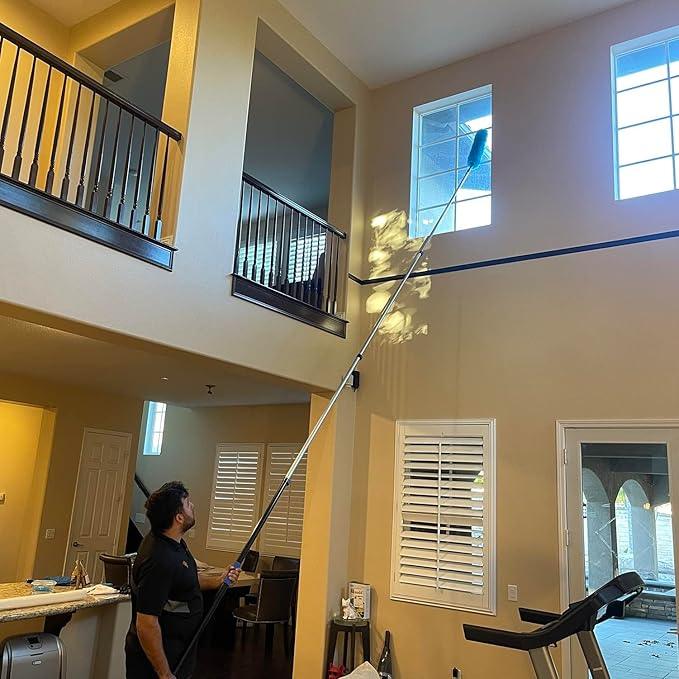 30 Foot High Ceiling Fan Duster with 6-24 Foot Extension Pole, Extendable Reusable Cobweb, Feather, Window Cleaning Squeegee Kit - NeatNest