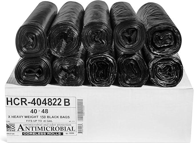 Aluf Plastics High Density Trash Bags, 45 Gallon, 150 Count, 22 Micron (eq), 40" x 48", Black, for Bathroom, Office, Industrial, Commercial, Janitorial, Municipal, Recycling - NeatNest