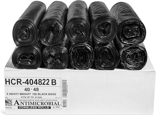 Aluf Plastics High Density Trash Bags, 45 Gallon, 150 Count, 22 Micron (eq), 40" x 48", Black, for Bathroom, Office, Industrial, Commercial, Janitorial, Municipal, Recycling - NeatNest