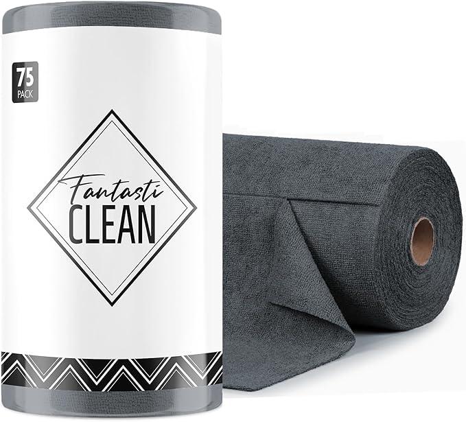 Fantasticlean Microfiber Cleaning Cloth Roll -75 Pack, Tear Away Microfiber Towels, 12" x 12", Reusable, Washable, Scratch Free, Ultra Absorbent for Car, Home Supplies (DimGray) - NeatNest
