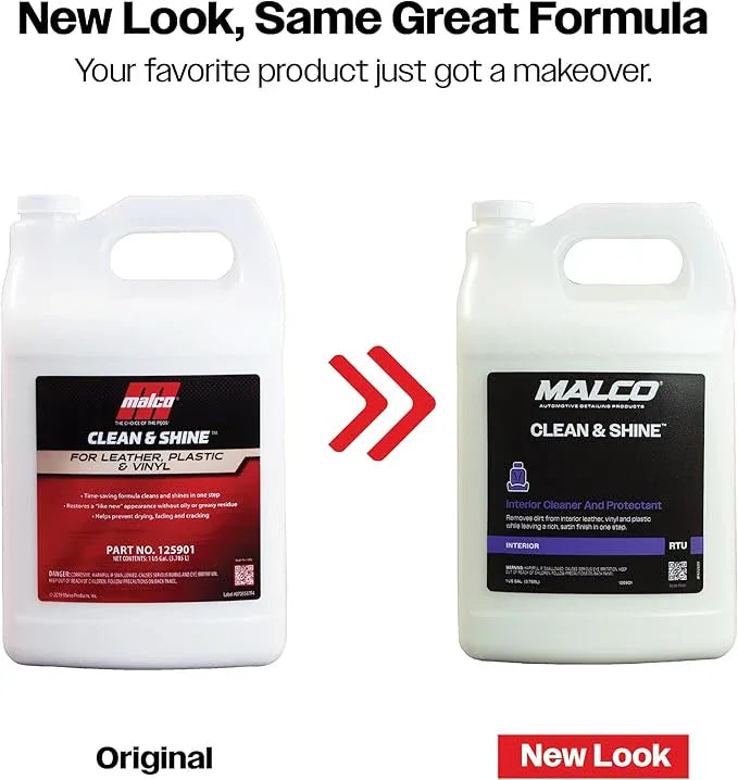 Malco Clean & Shine Interior Car Cleaner and Dressing – Restore Leather, Plastic and Vinyl Surfaces in Your Vehicle/Clean, Condition and Protect in 1 Simple Step / 1 Gallon (125901) - NeatNest