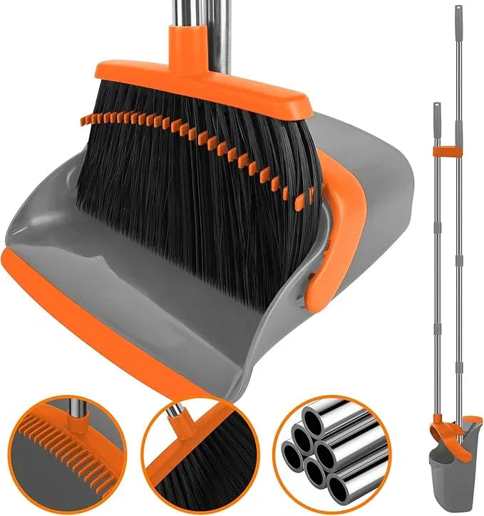 Broom and Dustpan Set, Large Broom with Dustpan Combo Set, 55" Long Handle Heavy Duty Industrial Dust pan Set for Classroom Lobby Home - NeatNest