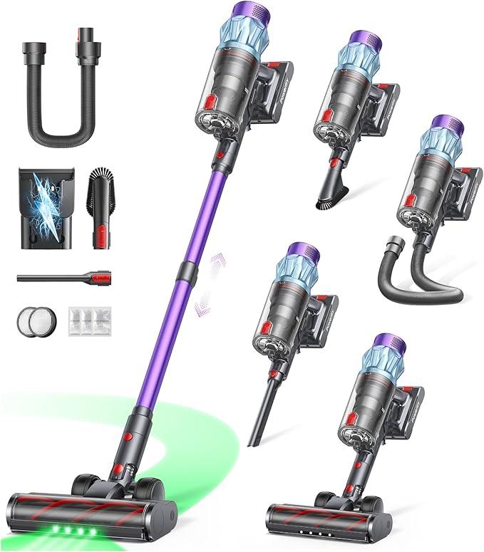 Cordless Vacuum Cleaner 65min/600W/50KPA Self-Standing Vacuum Cleaners for Home with 3.3Ft Hose & Auto Mode, Wall Mount Charging Stick Vacuums with Fragrance Dust-Scraper for Hardwood Floor/Car/Pet - NeatNest