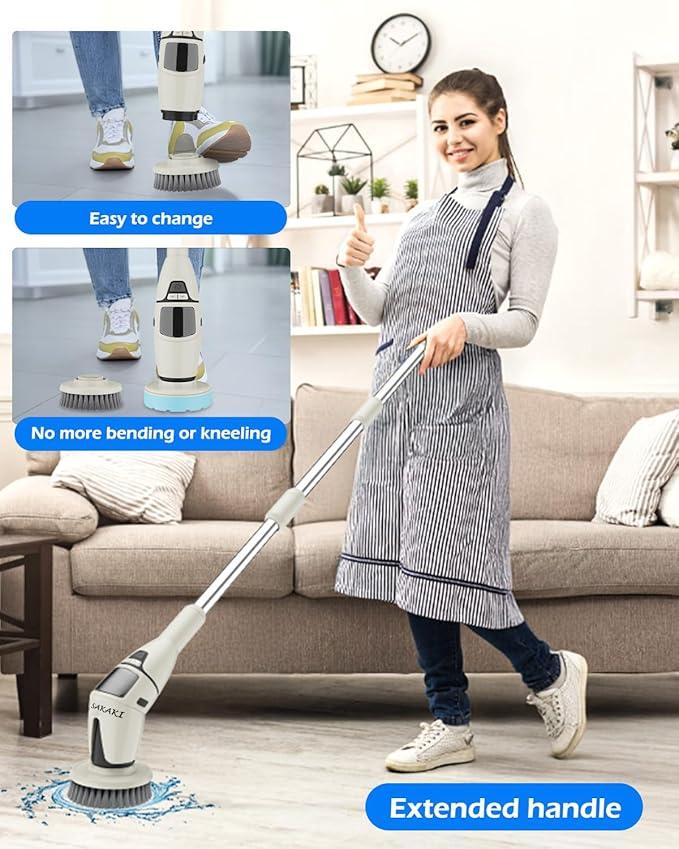 Electric Spin Scrubber Cordless Shower Cleaning Brush with 10 Replaceable Heads Powerful IPX7 Waterproof Bathroom Cleaner 3 Speeds Detachable Long Handle Voice Broadcast for Floor Car Kitchen - NeatNest