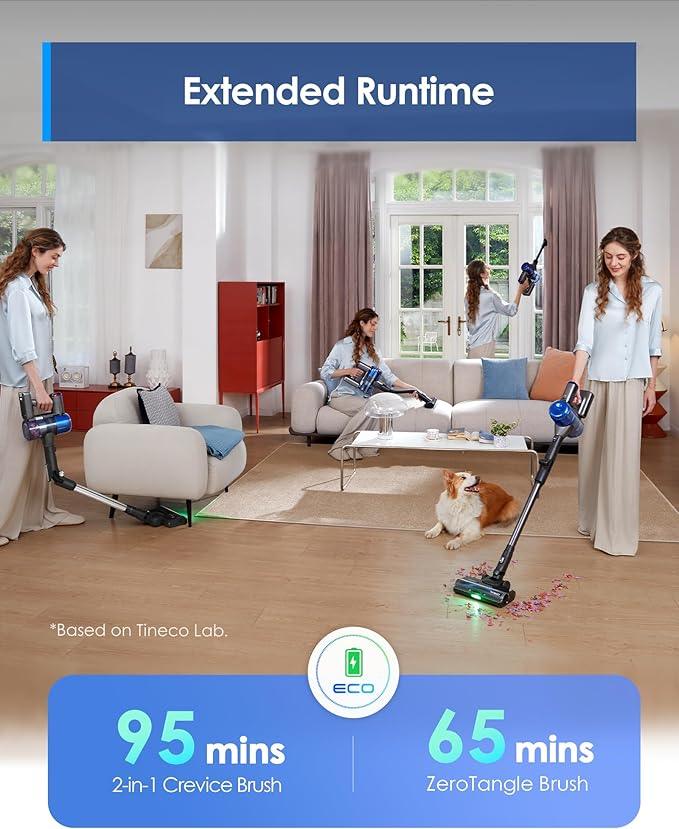 Tineco Pure ONE S70 Cordless Vacuum Cleaner, 200AW Powerful Suction, 3D Sense Pro Cleaning System, 6-Stage Filtration with 95min Runtime, Zero Tangle Brush with 180° Foldable Tube (Blue-Gray) - NeatNest