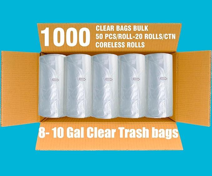 Trash Bags 8-10 Gallon, 1000 Count Bulk Value Pack, Clear Plastic Recycling Bags, Multi-purpose Garbage Bags Can Liners for Business Home Kitchen Commercial and Industrial - NeatNest
