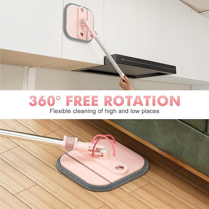 Upgraded Spin Mop and Bucket Set Self-Standing Mop Bucket Separate Dirty and Clean Water System Self Wringing 360° Rotating 90° Foldabl Mops and Buckets for Floor Cleaning (Pink, 6Pads) - NeatNest