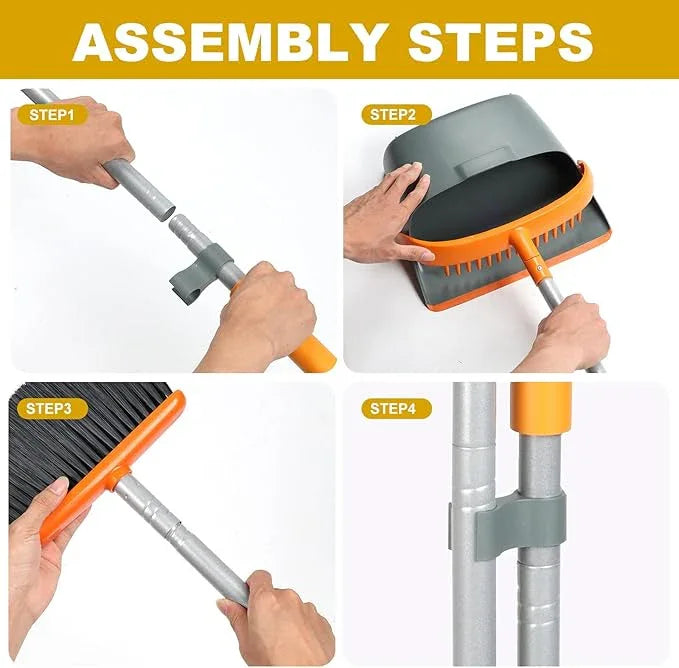 Broom and Dustpan Set with 54 Inch Long Handle - Perfect Dust Pan and Brush Combo for Home Efficient Cleaning (Orange and Grey) - NeatNest