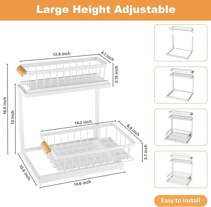 Under Sink Organizer, Pull Out Cabinet Organizer 2 Tier Slide Out Sink Shelf Cabinet Storage Shelves,Kitchen & Bathroom Organizers,Metal (White, 1 Pack-14.6 * 10.6 * 16.5in) - NeatNest