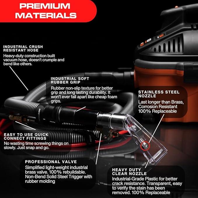 [RIPCLEAN] ORIGINAL Betterextractor Hose Kit Extractor Universal Attachment for Shop Vacuum | Use for Carpet, Rugs, CarS, Upholstery, Stairs, Mattresses | Stainless Steel Hand Tool (25Ft Waterline) - NeatNest